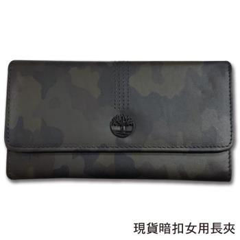 【Timberland】女皮夾 長夾 牛皮夾 上翻暗釦錢包 多卡夾+拉鍊零錢袋 手拿包／迷彩