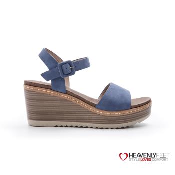 【HEAVENLYFEET】英國舒適品牌復古皮感一字楔型厚底涼鞋ORION(藍)
