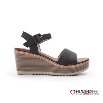 【HEAVENLYFEET】英國舒適品牌復古皮感一字楔型厚底涼鞋ORION(黑)