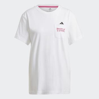 【下殺】Adidas 女裝 短袖上衣 T恤 胸前口袋 純棉 白【運動世界】GJ6531