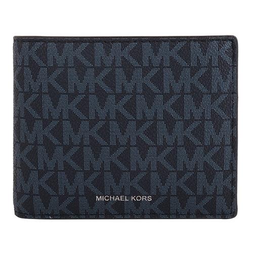 MICHAEL KORS  燙銀字防刮皮革附名片夾短夾(灰藍)