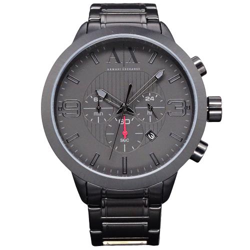 Armani Exchange 黑色旋風三眼計時運動腕錶-黑-AX1277