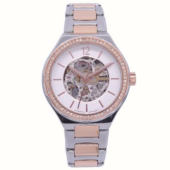 FOSSIL 美國最受歡迎頂尖潮流時尚機械腕錶-銀+玫瑰金-BQ3780
