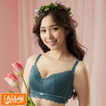 【EASY SHOP】珍奶-大罩杯-蜜戀夏娃輕鬆顯瘦舒適無鋼圈內衣-蝶豆藍