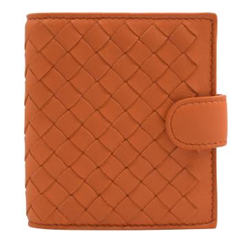 BOTTEGA VENETA 624047 編織小羊皮釦式零錢小短夾.橘