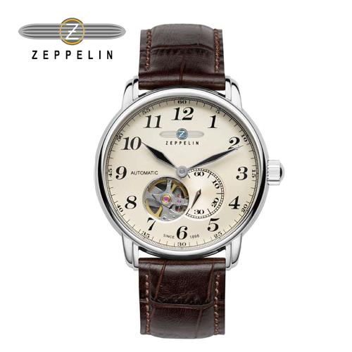 齊柏林飛船錶 Zeppelin 76665 透視機芯白盤機械錶 40mm 男/女錶 自動上鍊