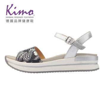 Kimo德國品牌健康鞋-樹葉紋羊皮繫帶涼鞋 女鞋(黑 KBASF153073)