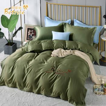 【Betrise】環保印染抗菌天絲素色刺繡四件式兩用被床包組綠果清香(雙人)