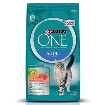 普瑞納-ONE CAT 頂級貓乾糧(成貓鮭魚鮪魚雙拼)1.5kg x2包組(102439) 效期：20221223