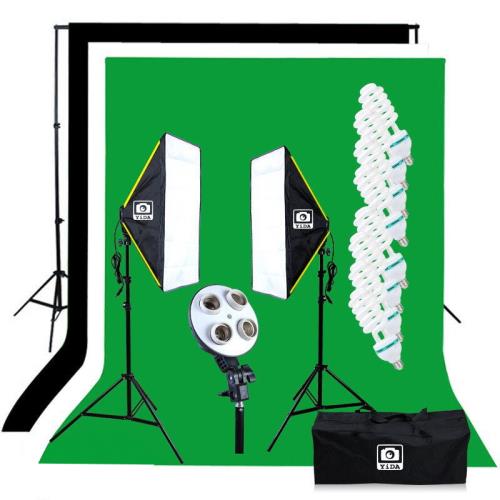YIDA簡易個人攝影棚套組-攝影燈+燈泡+背景架+三色背景布