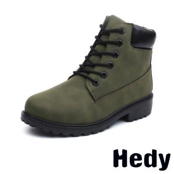 【HEDY】馬丁靴 短靴/經典特殊設計撞色6孔低跟短筒工裝馬丁靴 短靴(綠)