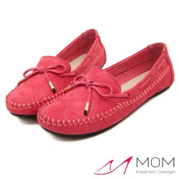 【MOM】樂福鞋 休閒樂福鞋/個性穿繩蝴蝶結手工縫線樂福鞋(粉)