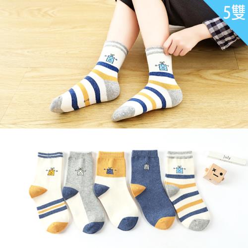 兒童襪子男童襪短襪棉襪1/2襪5雙組機器人款18-20cm/19-22cm 35-1005【卡通小物】