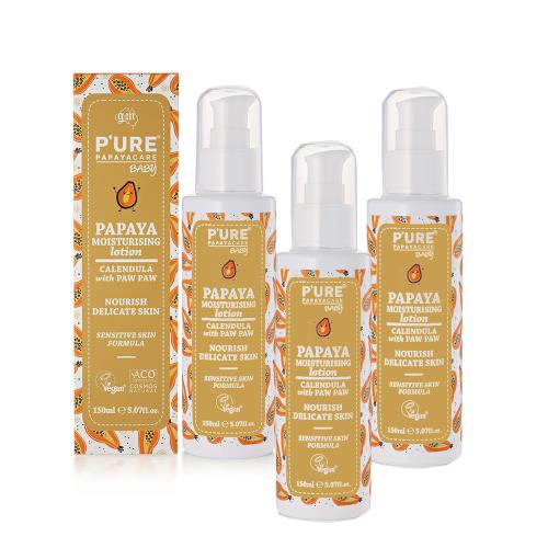 【澳洲 Pure Papayacare】木瓜嬰兒滋潤乳液含金盞花(3入組 150ml/瓶)