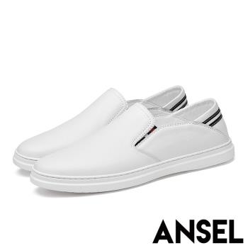 【ANSEL】樂福鞋 真皮樂福鞋/真皮頭層牛皮經典百搭舒適樂福鞋-男鞋 白