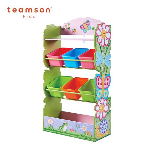 Teamson kids 魔法花園玩具4層收納架 附6個收納盒(收納架)