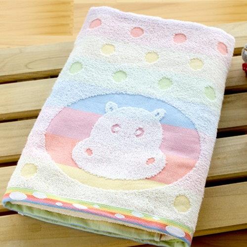 【台灣興隆毛巾】美國棉 彩虹動物提花浴巾 2條浴巾組( 贈同款方巾1條)