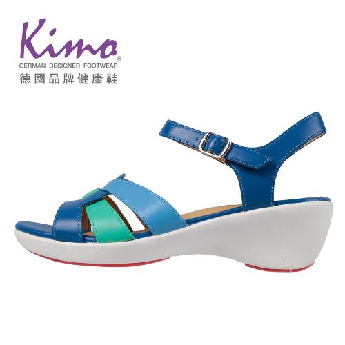 Kimo德國品牌健康鞋-真皮金屬細條交叉設計繫帶涼鞋 女鞋( 深藍 KBASF051236)