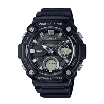 【CASIO 卡西歐】CASIO 雙顯錶 樹脂錶帶 十年電力 防水100米 碼錶 AEQ-120W(AEQ-120W-1A)