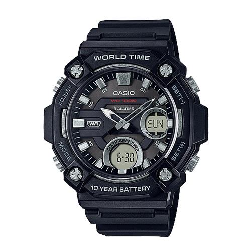 【CASIO 卡西歐】CASIO 雙顯錶 樹脂錶帶 十年電力 防水100米 碼錶 AEQ-120W(AEQ-120W-1A)