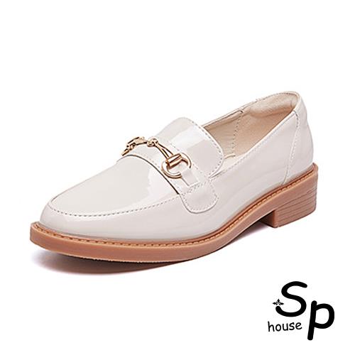 【Sp house】韓版復古金屬扣英倫樂福皮鞋(2色能選)