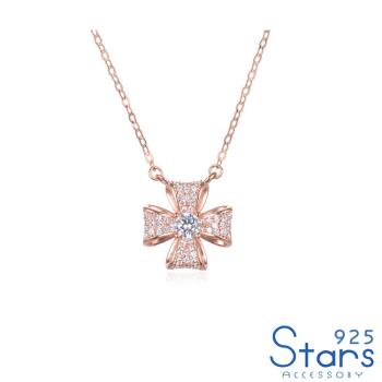 【925 STARS】純銀925閃耀美鑽立體十字花結造型項鍊 純銀項鍊 造型項鍊 美鑽項鍊 情人節禮物