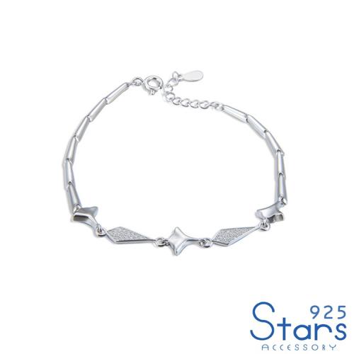 【925 STARS】純銀925微鑲美鑽星光閃爍幾何菱形造型手鍊 純銀手鍊 造型手鍊 美鑽手鍊 情人節禮物