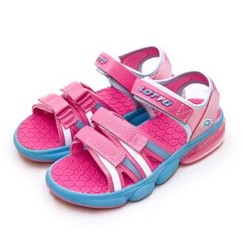 【LOTTO】中童 戶外運動織帶氣墊涼鞋 時尚童趣系列(粉藍 3203)