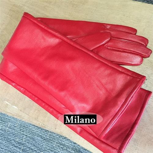 【米蘭精品】真皮手套羊皮手套-60cm紅色過肘長款女手套2款74by52