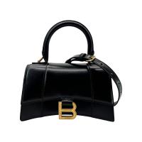【Balenciaga】Hourglass B字標誌滑面牛皮手提/斜背沙漏包-XS(592833-黑)