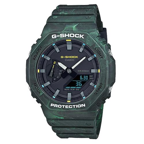 【CASIO 卡西歐】G-SHOCK 雙顯錶 樹脂錶帶 森林綠 防水200米 GA-2100FR(GA-2100FR-3A)