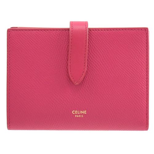 CELINE 燙金LOGO防刮扣式對開寬版中夾.桃紅