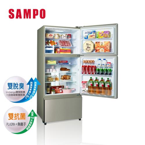 SAMPO聲寶580L一級能效變頻三門冰箱(香檳銀)