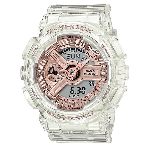 【CASIO 卡西歐】G-SHOCK 雙顯女錶 樹脂錶帶 半透明 防水200米 GMA-S110SR(GMA-S110SR-7A)
