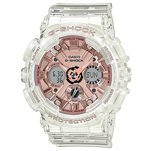 【CASIO 卡西歐】G-SHOCK 雙顯女錶 樹脂錶帶 半透明 防水200米 GMA-S120SR(GMA-S120SR-7A)
