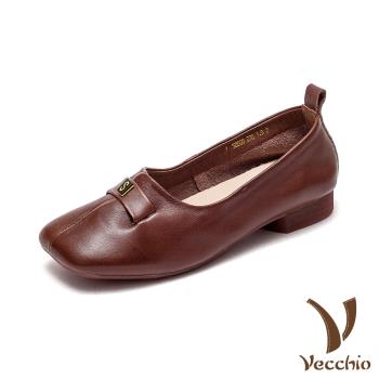 【VECCHIO】便鞋 低跟便鞋/真皮頭層牛皮舒適軟底小方頭低跟便鞋 棕