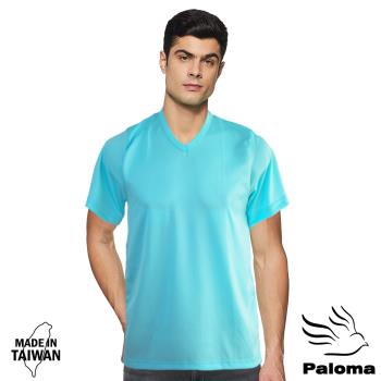 【Paloma】台灣製網眼排汗V領衫-水藍 男內衣 T恤 短T