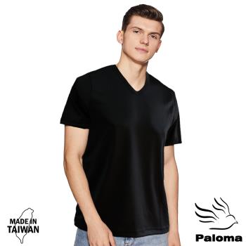 【Paloma】台灣製網眼排汗V領衫-黑色 男內衣 T恤 短T