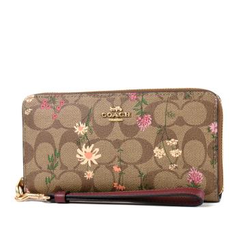 Coach 花卉緹花logo防刮手掛式拉鍊長夾 櫻桃紅 Coach長夾 Etmall東森購物網