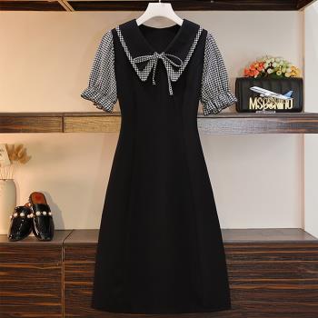 麗質達人 - 8292黑色拼接假二件洋裝