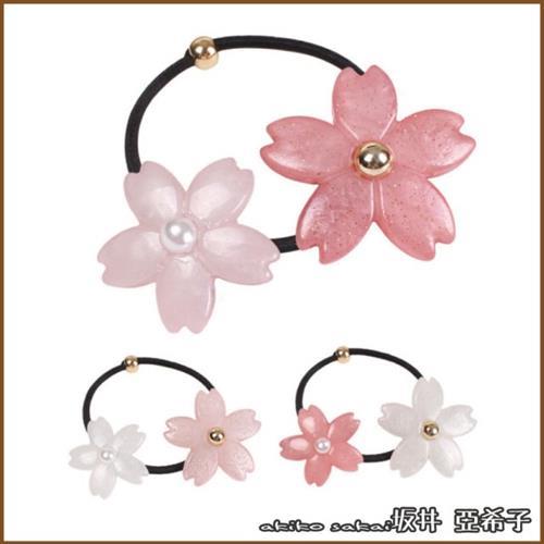 『坂井．亞希子』日系甜美大小不對稱櫻花髮圈 -深粉+白
