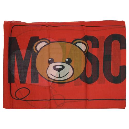 MOSCHINO 03319 M2270 小熊撞色LOGO混紡薄圍巾.紅/小