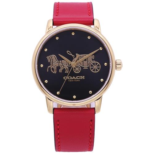 COACH 美國頂尖精品簡約時尚經典馬車流行腕錶-紅金-14503848