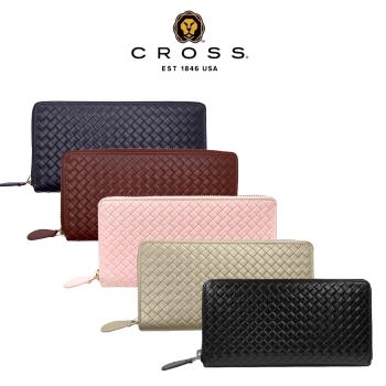CROSS 限量1折 頂級小牛皮海倫系列編織紋拉鍊長夾 全新專櫃展示品 (附禮盒包裝 品牌提袋)