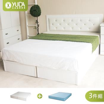 【YUDA 生活美學】黛曼特純白色 房間組三件組 ( 床頭片+加厚六分床底+獨立筒床墊 ) 單人3.5尺