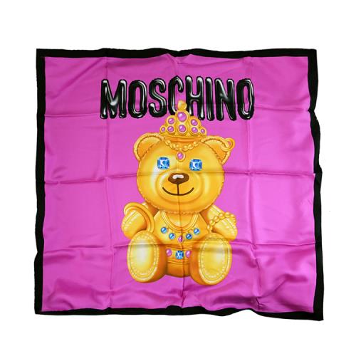 MOSCHINO A7755 8217 個性金色小熊純蠶絲大方巾.紫紅