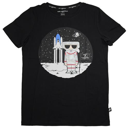 KARL LAGERFELD 卡爾 太空老佛爺水鑽圖案棉質短T恤.黑