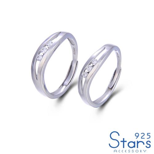 【925 STARS】純銀925典雅流線縷空鋯石造型情侶開口戒 純銀戒指 造型戒指 情人節禮物 (2款任選)