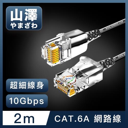 山澤 Cat.6A 10Gbps超高速傳輸八芯雙絞鍍金芯極細網路線 黑/2M