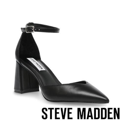 STEVE MADDEN-QUINTESSA 尖頭繞踝粗跟鞋-黑色